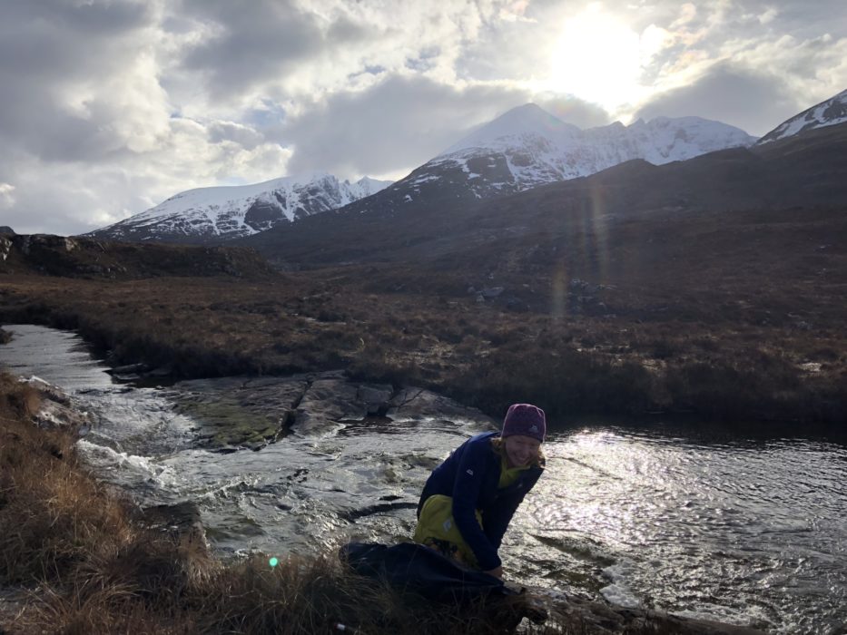 Caroline after the panic of dropping her bag into the river!
