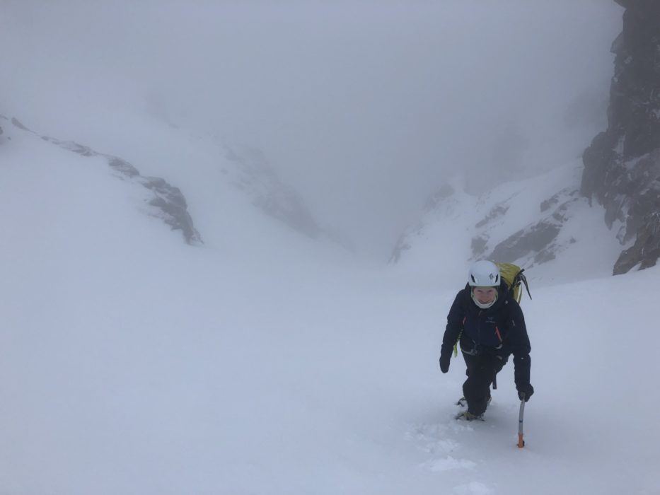 Caroline nearing the top of the gully
