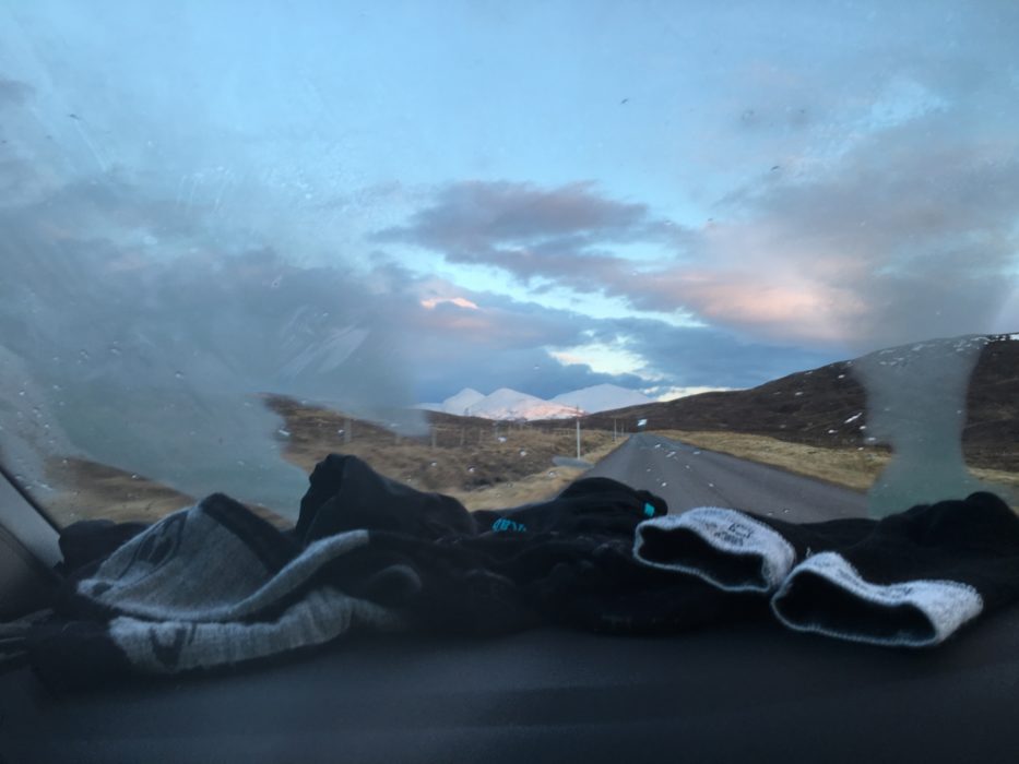 Driving from An Teallach to Inverness, we tried our best to dry out our socks and gloves