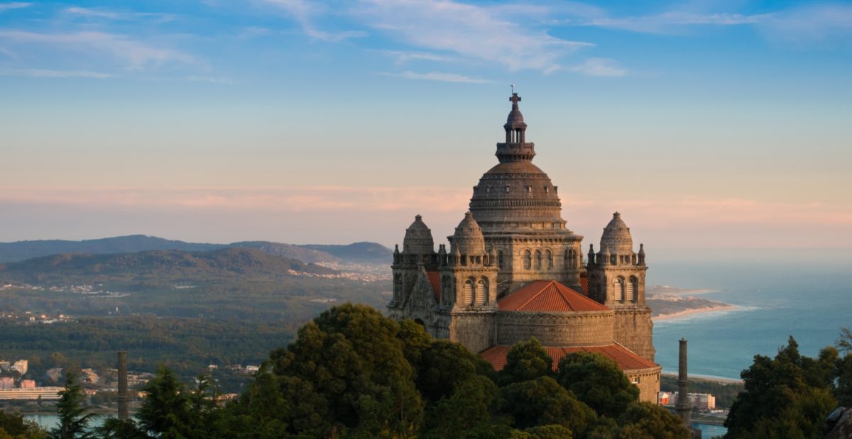 Coastal Camino: View Of The Basilica De Santa Luzia At Sunset From The Pousada In Viana Do, Castelo