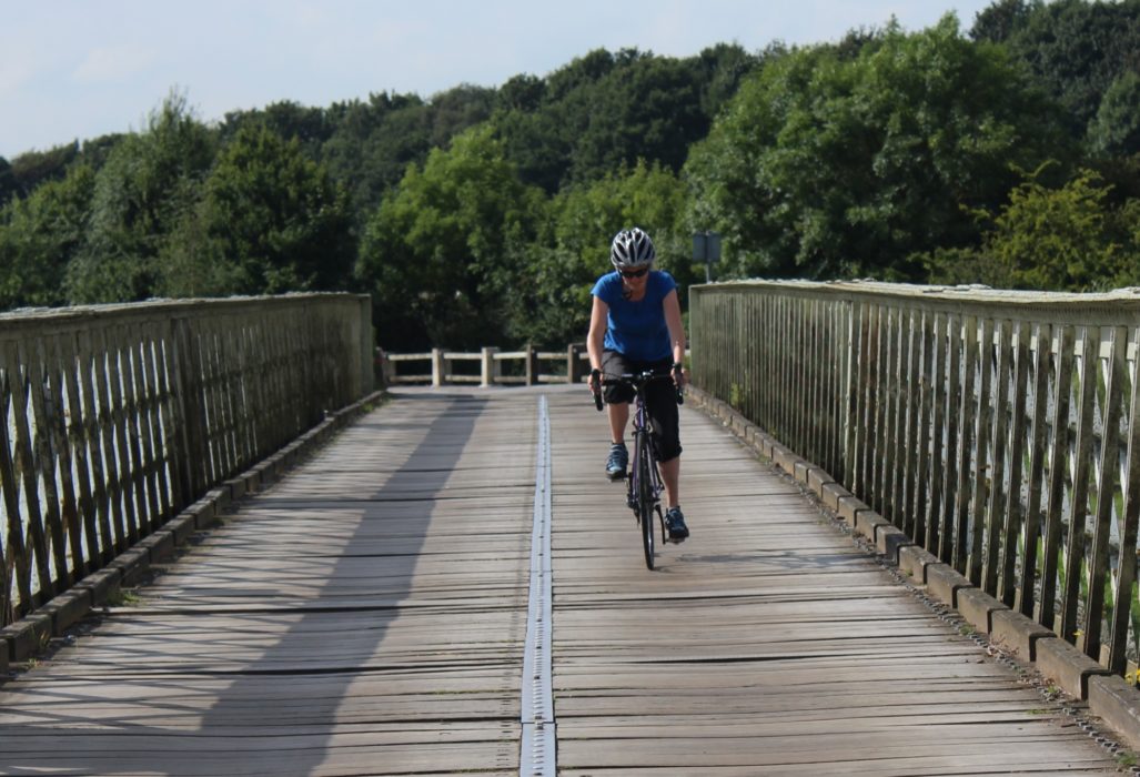 On the rattly planks of Aldwark Bridge during the fast middle section of the Way of the Roses
