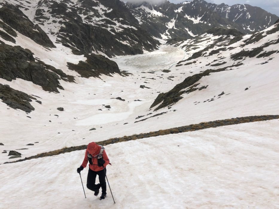 We couldn't avoid the snow and bad weather entirely. After a morning of micronavigation in a whiteout and rain, the weather began to ease. Soon, we would reach the stunning Merveilles valley