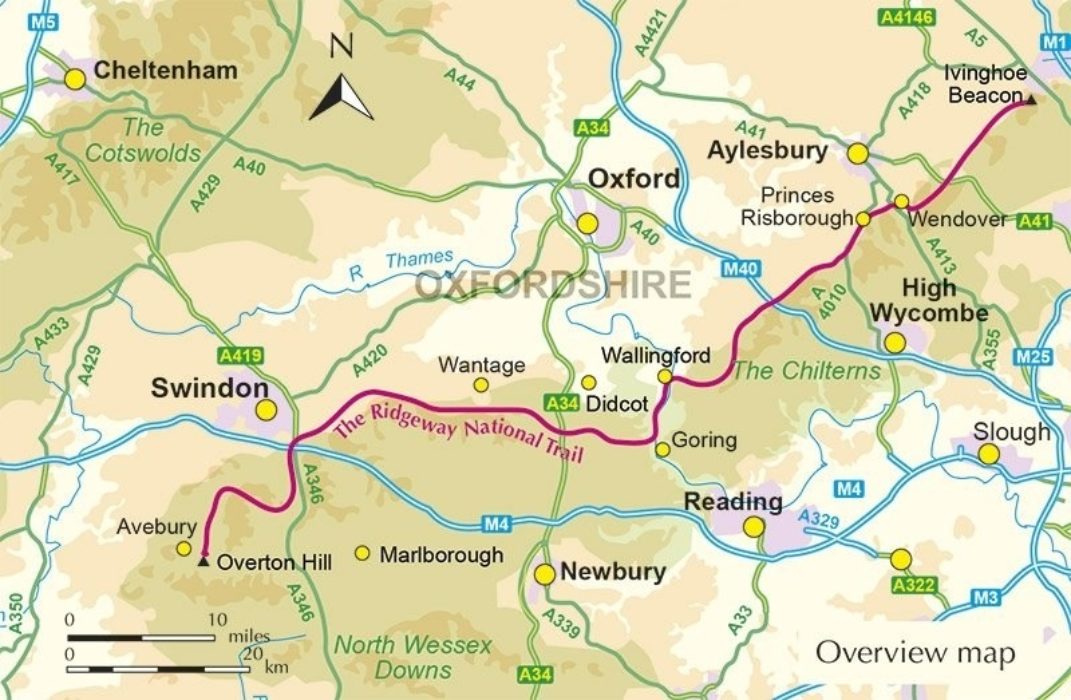 The overview map of the Ridgeway National Trail