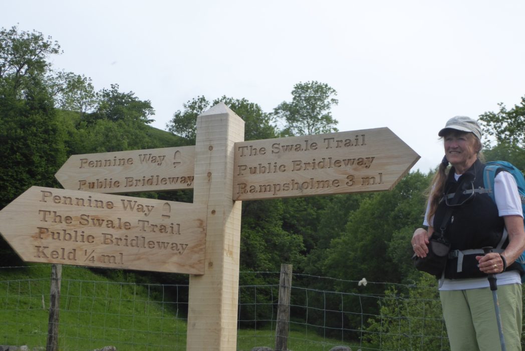 Another of many Pennine Way signposts with the acorn logo on the way to Tan Hill Inn (Day 3 - days 10 & 11 in the guide).