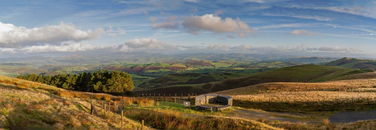 The monument to Wynford Vaughan Thomas high above the Dovey Valley near Machynlleth