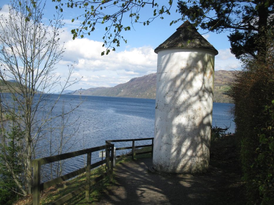 A pepper pot lighthouse on the shore of Loch Ness
