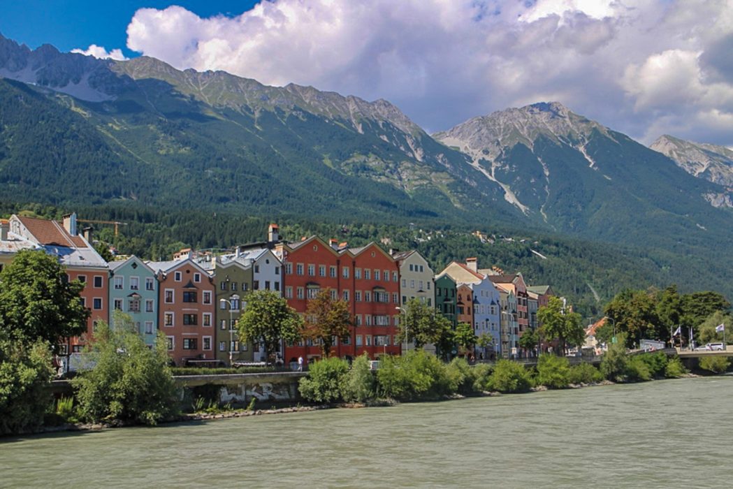 Innsbruck’s trademark colourful houses on the north side of the River Inn