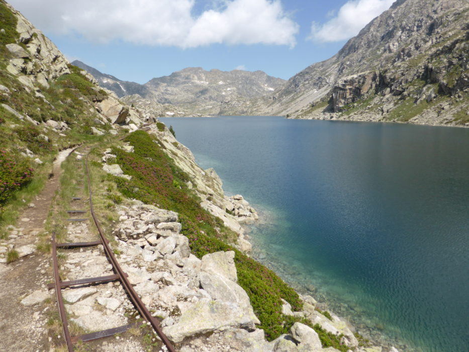 Following old railway tracks on the way to Refugio de Colomina