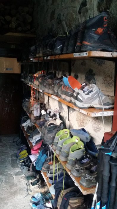 Walkers’ boots at Refugio del Estany Llong