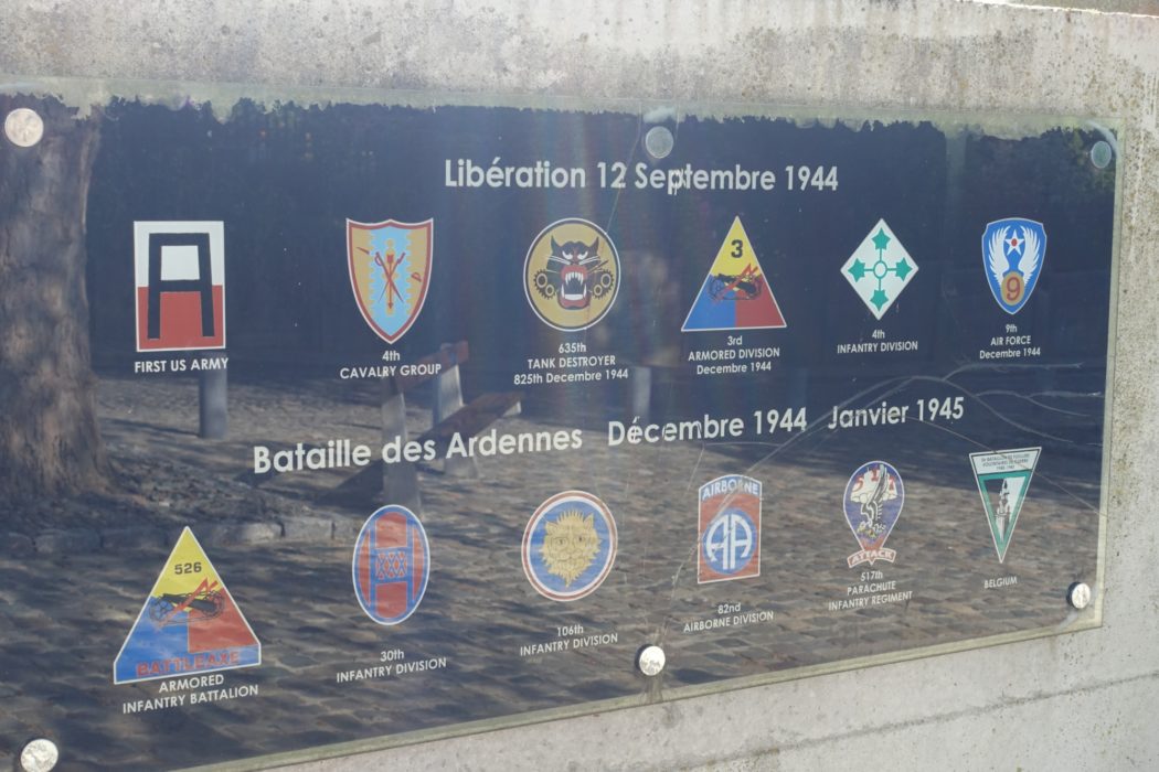 Plaque honouring American army units that fought at Stavelot
