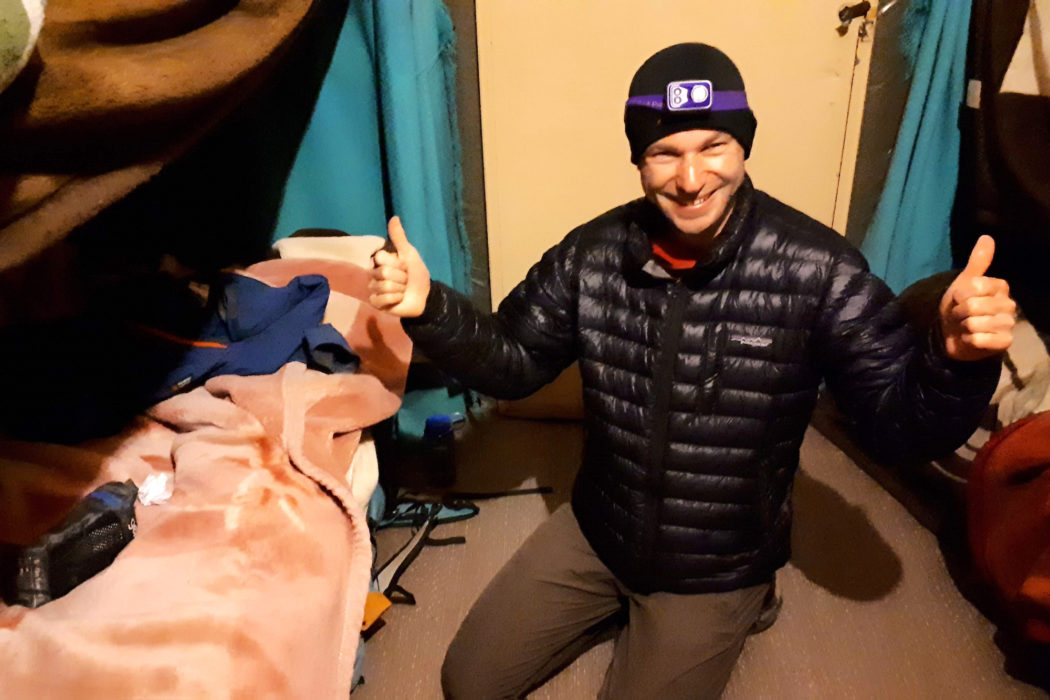 All layers on for an alpine start, Gîte du Piton des Neiges