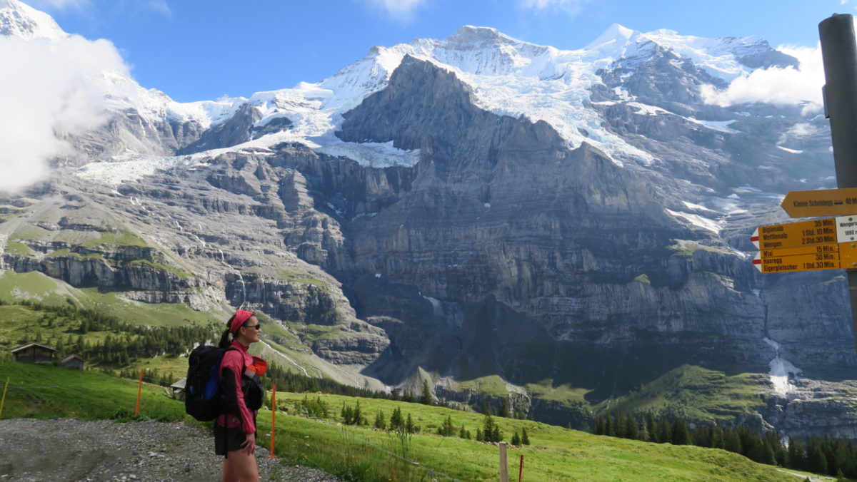 Lily fastpacking on the Alpine Pass Route, Switzerland.