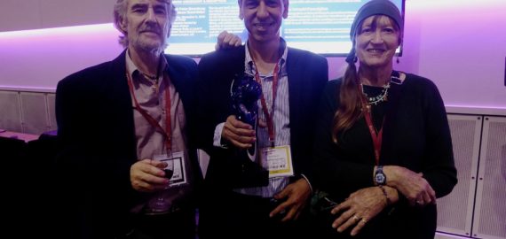 Bashir Daoud, CEO Jordan Trail Association (centre), with Tony and Di after the presentation of the World Tourism Award at this years World Travel Show in London.