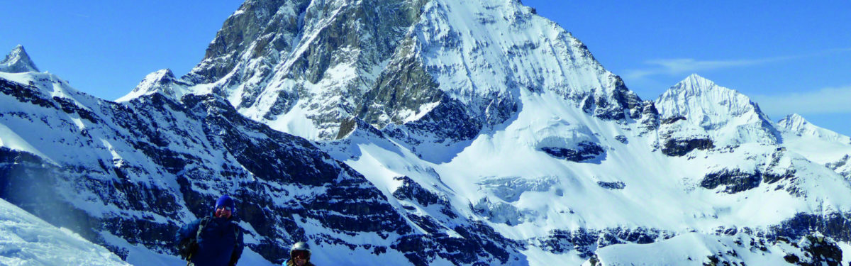 Ben Holt and Sallie O’Connor descend the Unterer Theodulgletscher below the Matterhorn