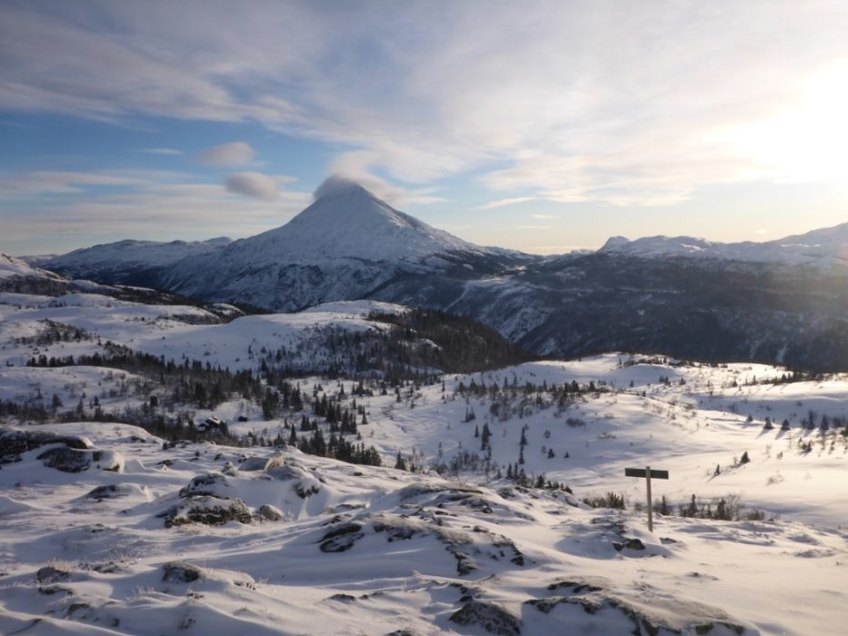 Gaustatoppen, the highest mountain on the Telemark, sitting at 1,883m.