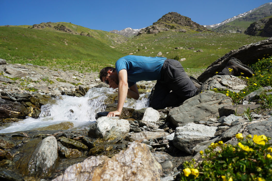 In some places you can drink straight from the streams, but choose your water source well! Livestock roam at higher elevations, potentially contaminating the water source.
