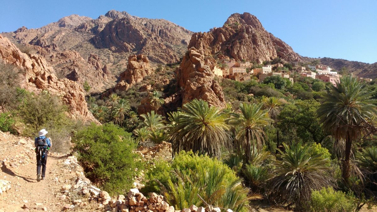 In complete contrast to what has gone before, the trail drops into the Ameln Valley at the village of Tamalouche and sneaks through the valley sometimes following old irrigation channels, similar to the levadas of Madeira.