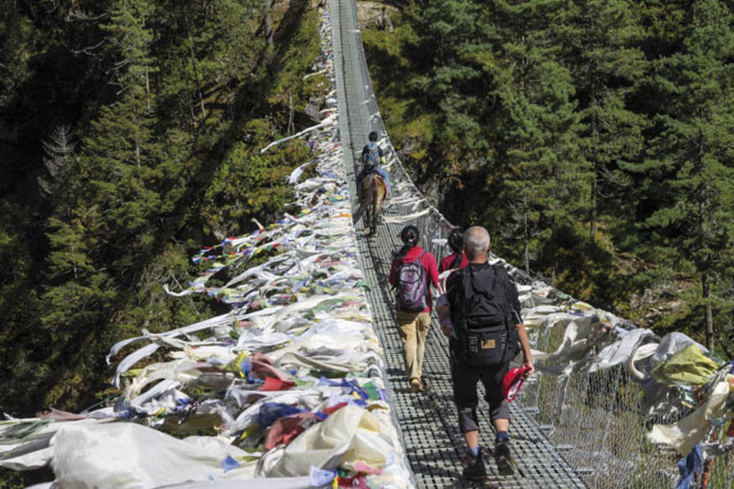 Suspension bridge high above the Dudh Koshi