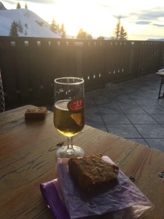 A well-deserved break on the terrace at the Refuge de Bostan with a cold beverage and homemade cake!