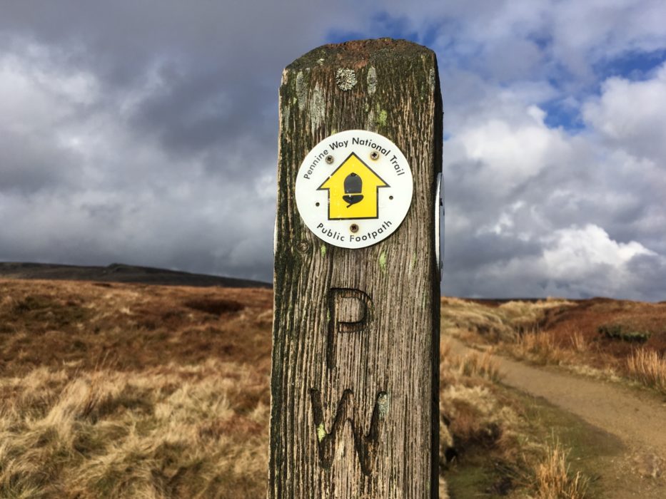 Pennine Way waymark post on Bleaklow, Peak District
