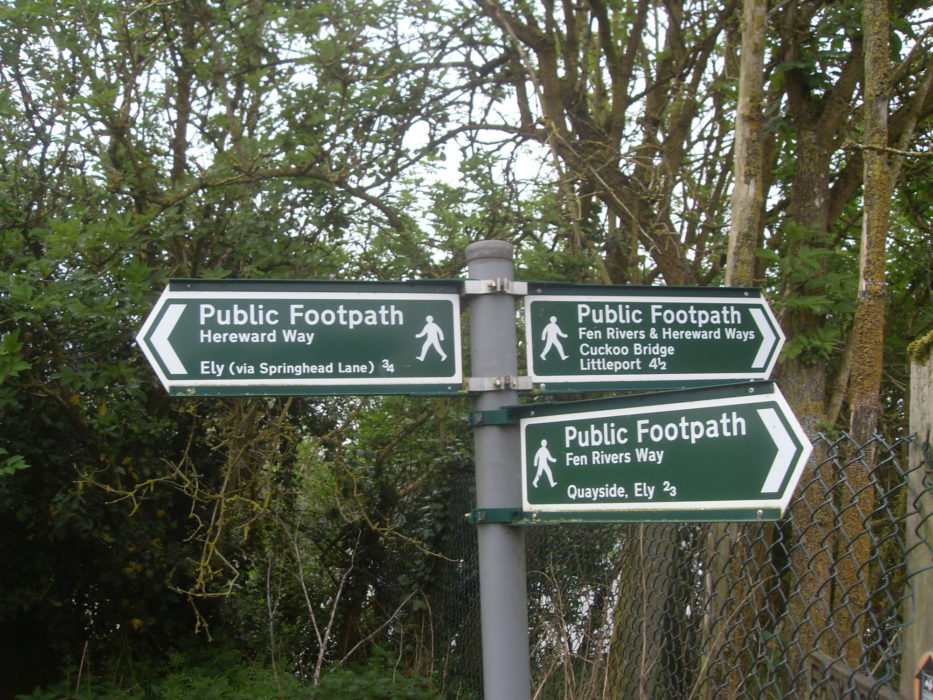 Hereward Way & Fen Rivers Way signpost