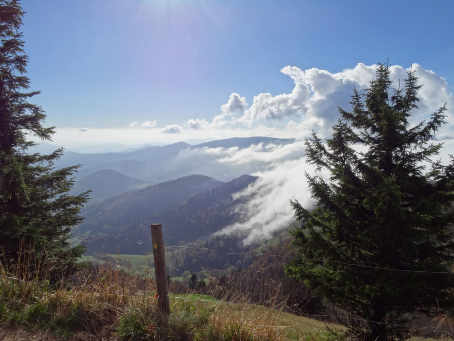 012 During an inversion cold air is trapped under a layer of warm air, which means fog in the valleys and glorious sunshine in the hills. Here the clouds are just pouring in below the summit.