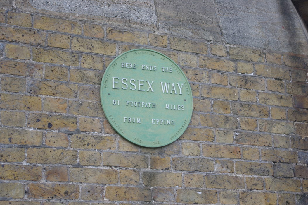 The plaque on the High Lighthouse marking the end of the Essex Way