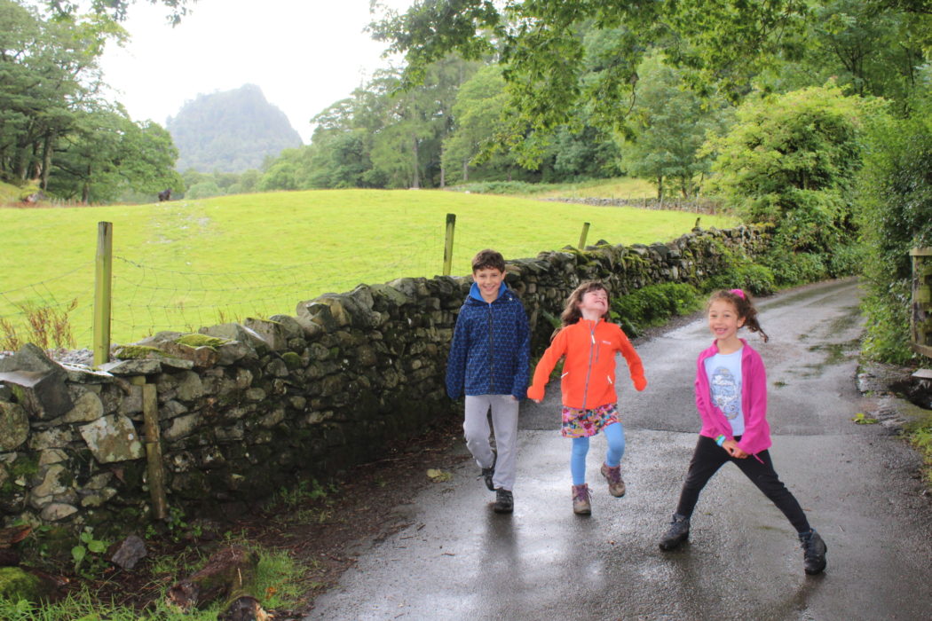 Still full of energy on the way back to Grange with Castle Crag beyond
