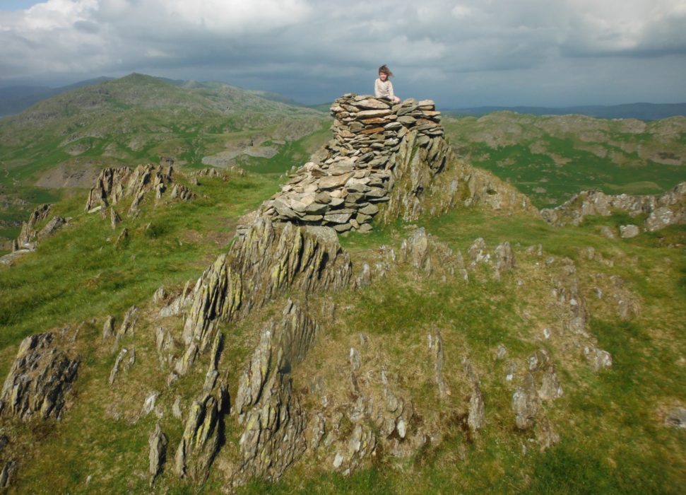 A lofty perch for young alpinists atop Stickle Pike