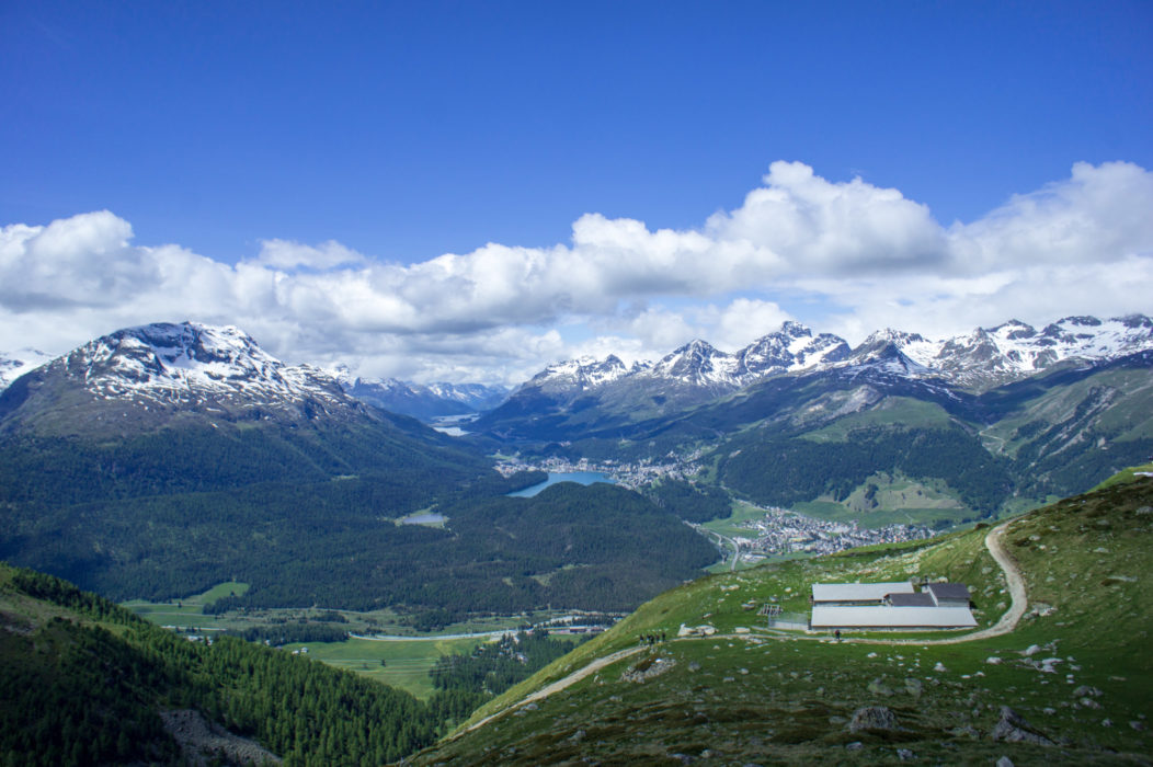 At the confluence of Val Bernina and the Upper Engadine, Muottas Muragl makes a splendid viewpoint and the start to several fine walks