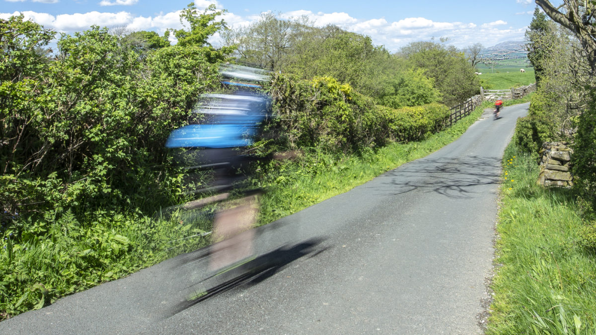 Speeding down the lower slopes of Pendle Hill
