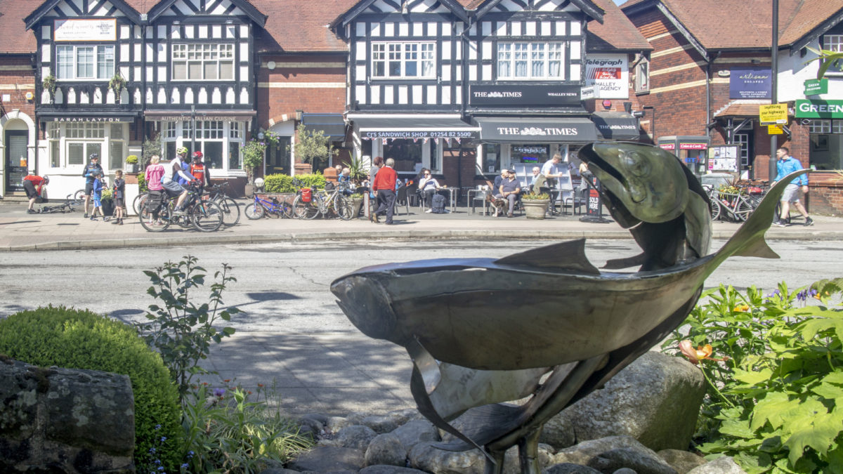 The three rivers that meet in Whalley - the Hodder, Calder and Ribble – are represented both on the town’s arms and this sculpture as three fishes.