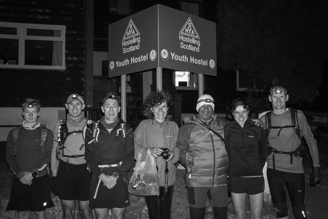 The team for leg 1 gather before Jasmin’s record-breaking run: (l-r) Tom Harris, Graham Nash, Mark Harris, Alena Vencovska (Jasmin’s mum), Charlie Ramsay, Jasmin Paris, Jonathan Whilock.