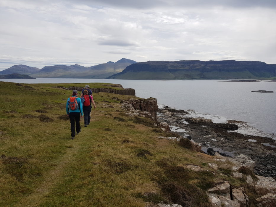 Walking on the Isle of Ulva, with Mull's highest peaks in the background