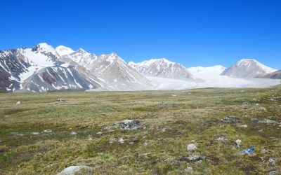 Mt Malchin R and the Potanii glacier beside the five sacred mountains of the Tavn Bogd range in Mongolia