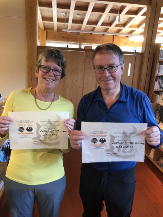 Jonathan and Lesley are very proud of becoming dual pilgrims