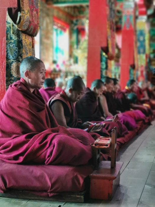 Chanting at Thubtan Chholing Monastery in Junbesi
