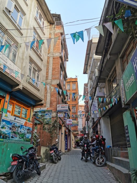 Chaotic narrow streets in Thamel, the tourist hotspot of Kathmandu