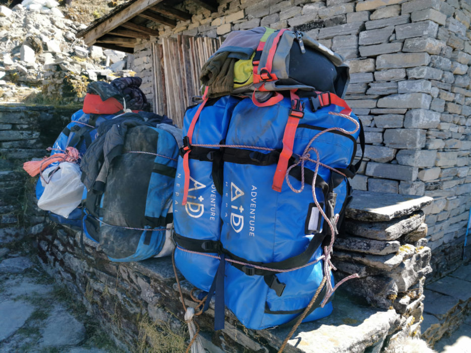 The packs our porters were carrying. Each blue bag was between 15-20kg.
