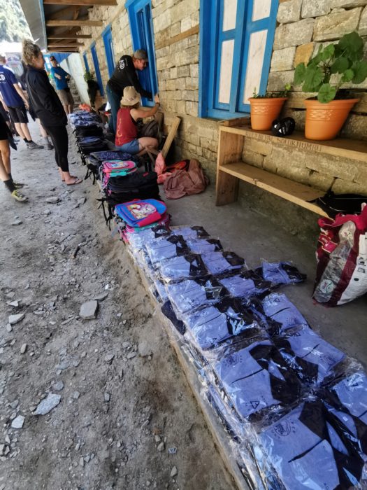 Getting ready to hand out uniforms at Kinja School