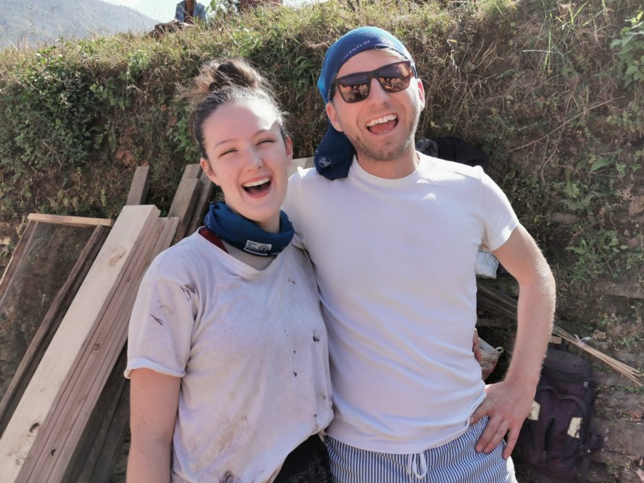 Ioan and Tara laughing at their planing pain