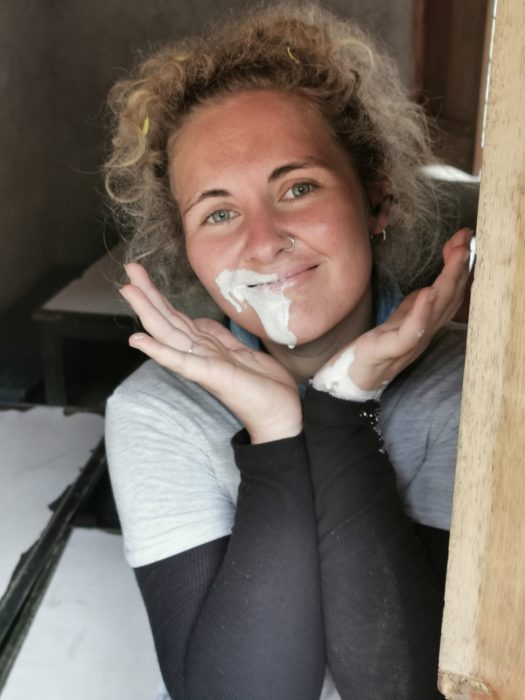 Sheree makes a mess almost immediately but she's still smiling