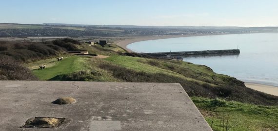 View east over Newhaven Harbour from the Castle Hill battery