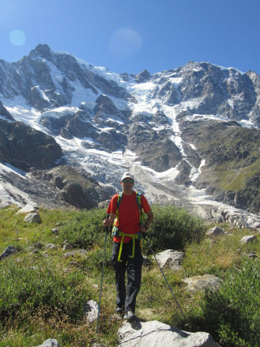 Stefano and the Marinelli Couloir in Macugnaga
