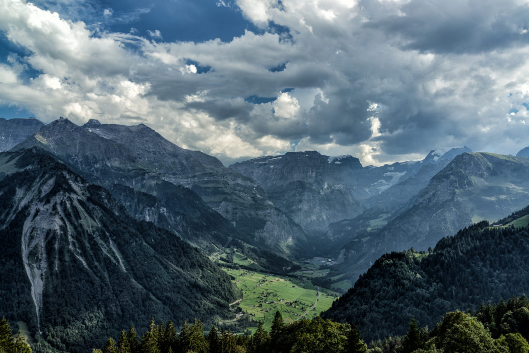 Braunwald Down Valley To Linthal With Todi In Background