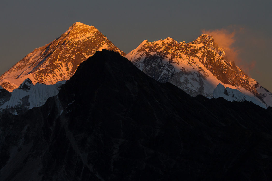 Mount Everest And Lhotse The Highest And Fourth Highest Mountains In The World A Sunset View From Gogyo Ri