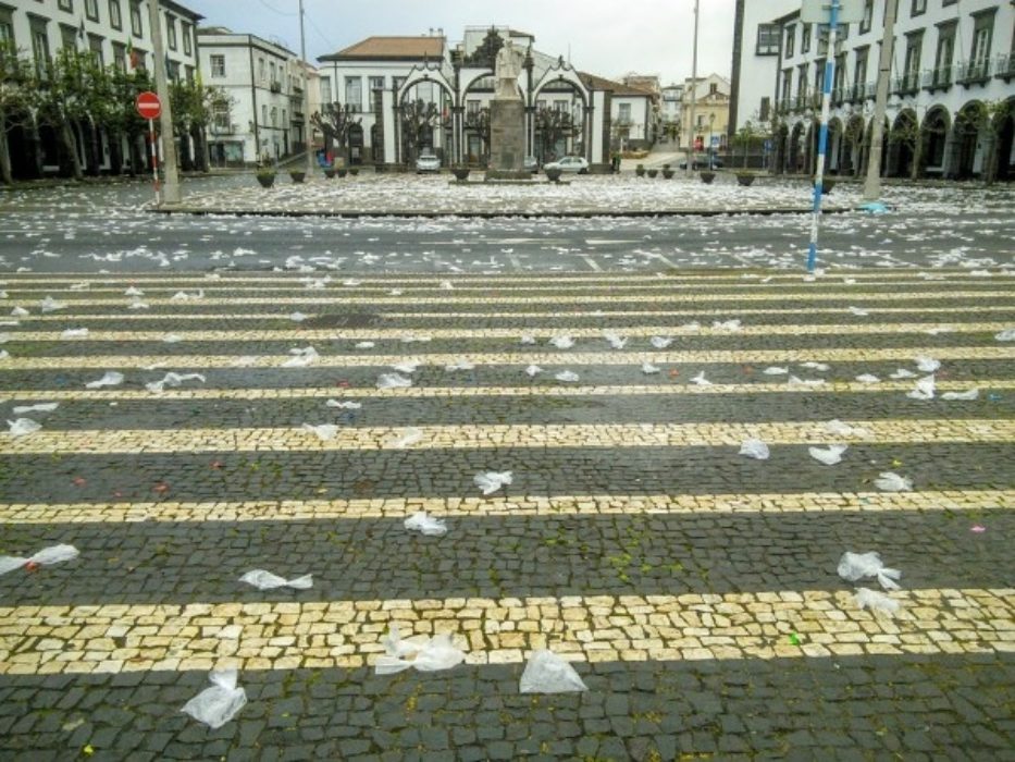 Millions Of Wet Plastic Bags Strewn Around Ponta Delgada