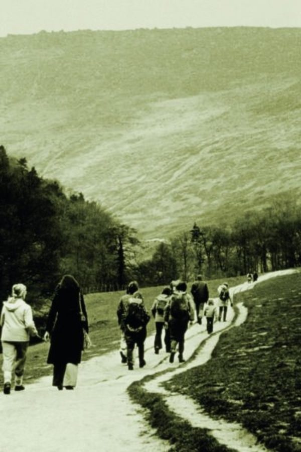 The eroded start of the Pennine Way across Grindsbrook Meadows, Edale, in the 1970s. (photo: Peak District National Park Authority)