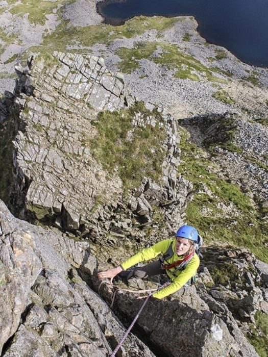 Superb hard scrambling above the Table on Cyfrwy Arete – it had to go in the book! © Carl McKeating & Rachel Crolla