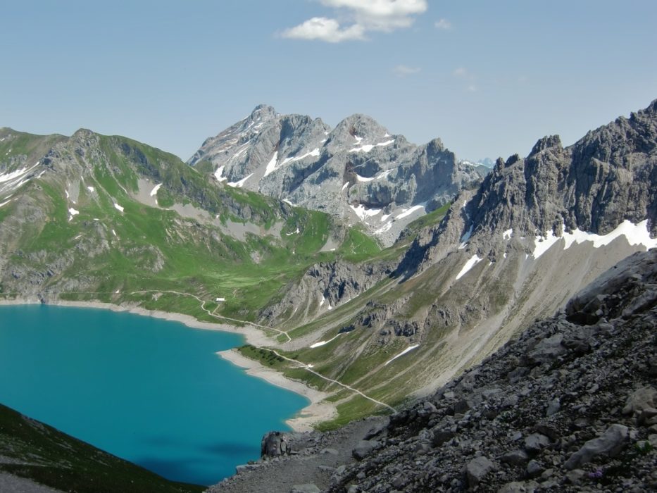 Kirchlispitzen and the Lünersee, seen from the Totalp Hut